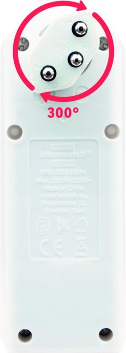 Actual product image Brennenstuhl cleverLINE junction plug 3-way white with switch, rotatable up to 300° (with hanger) *CH* (Type 13, 3 x)