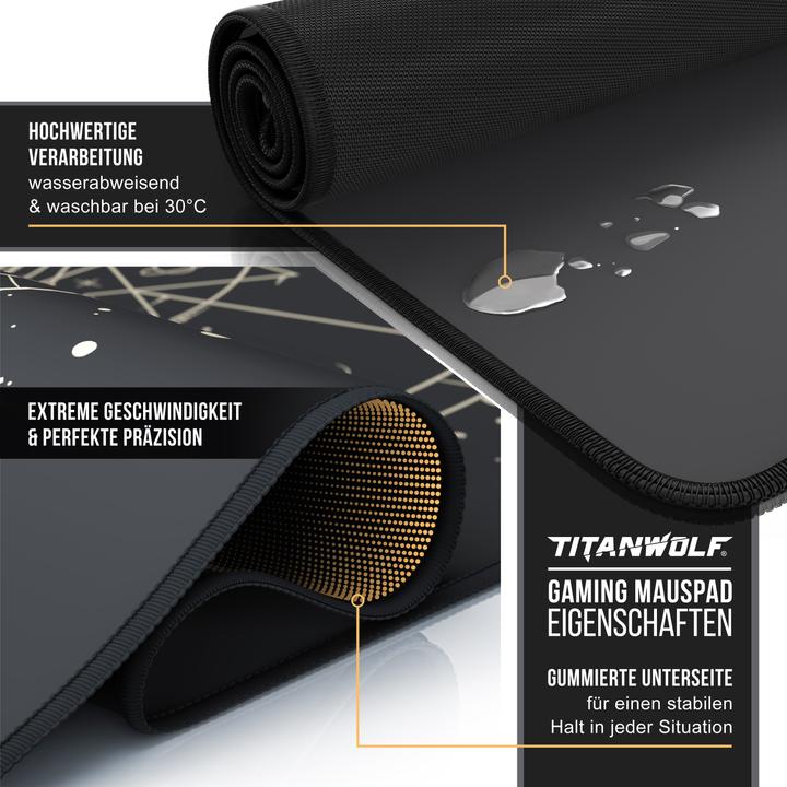 Produktbild Titanwolf Gaming Mauspad, 900 x 400mm XXL Mausmatte, verbessert Präzision & Geschwindigkeit, Zodiac (XXL)