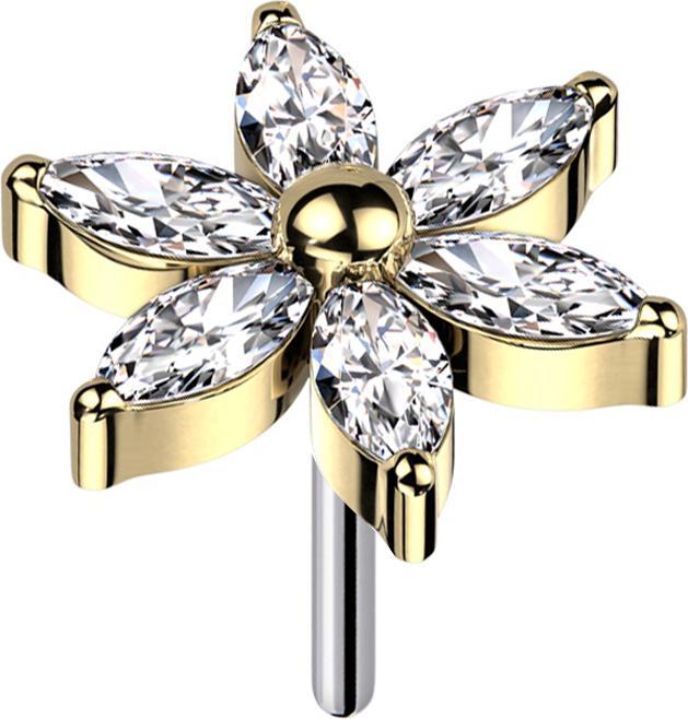 Image du produit Star Piercing Threadless fleur plaqué or cristaux d'argent (Titane, sans laiton)