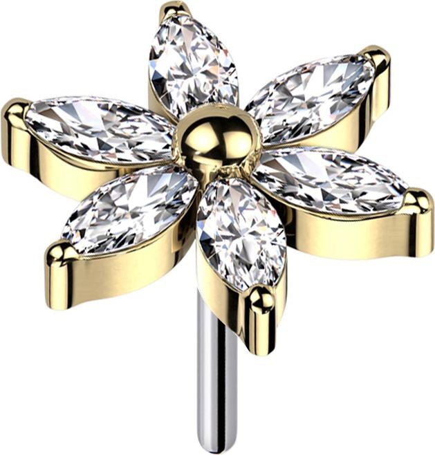 Produktbild Star Piercing Threadless Blume vergoldet Kristalle silber (Titan G23, ohne Messing)