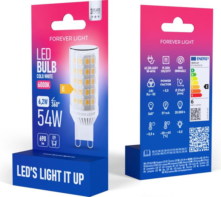 Actual product image Forever Light LED Bulb G9 6.2W 690lm 6000K ceramic class E (G9, 6.20 W, 690 lm, E)