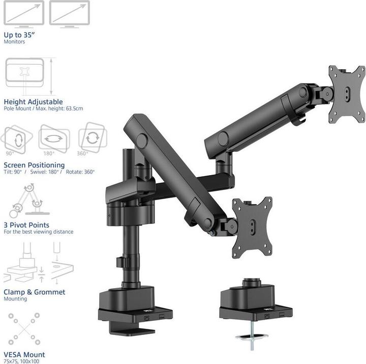 Produktbild ACT Dual monitor arm office solid pro, with mechanical spring (Tisch, 35")