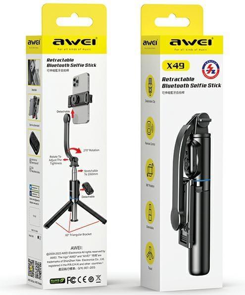 Actual product image Awei Selfie Stick X49 czarny/black