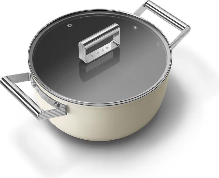 Produktbild Smeg CKFC2411CRM Schmortopf Ø 24 cm mit Glasdeckel, 2 Griffe, creme (24 cm, Bräter + Schmortopf)