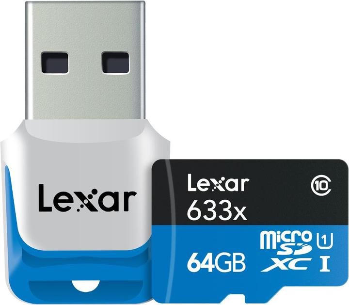Produktbild Lexar microSDXC mit USB 3.0 Reader (64 GB, microSDXC, U1, UHS-I)