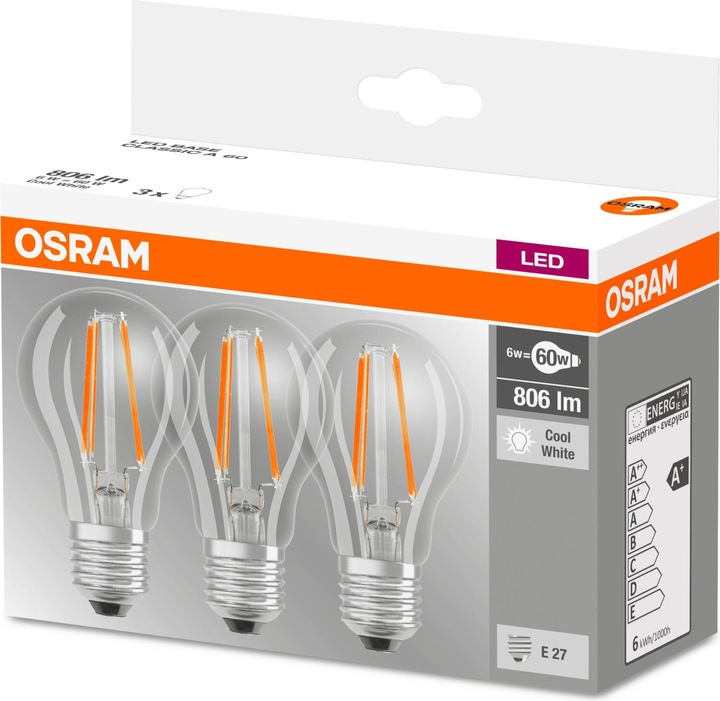 Produktbild Osram Led Base Classic A (E27, 7 W, 806 lm, 3 x, E)