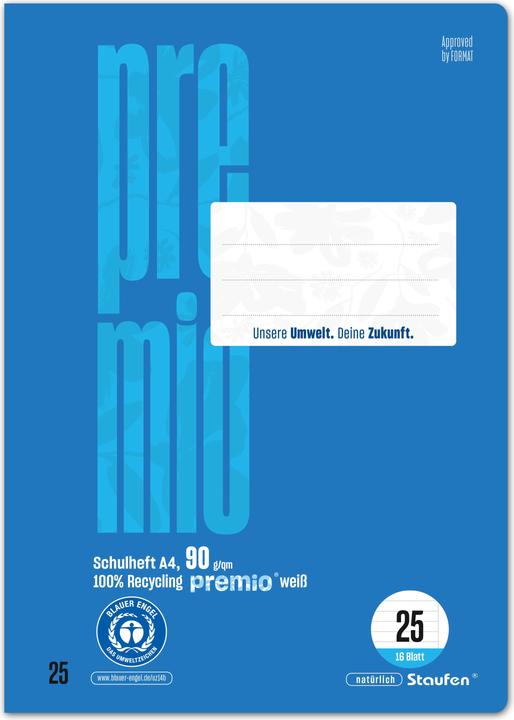 Produktbild Staufen Schulheft green Lineatur 25 liniert DIN A4 Aussenrand, 16 Blatt (A4, Liniert, Weicher Einband)