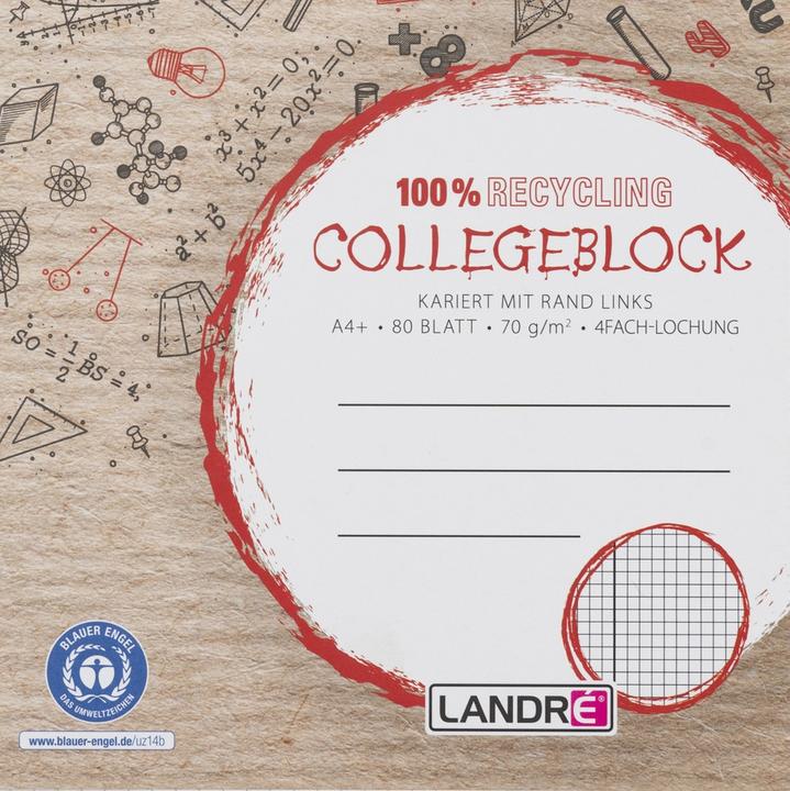 Image du produit Landré Bloc collégial A4+ recyclé (A4, Quadrillé)