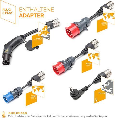 Immagine prodotto Juice Technology Juice Booster 3 air Swiss Traveller Plus Set (Tipo 2, 11 kW, 16 A, CEE32 rosso, CEE16 rosso, CEE16 blu, Tipo 13, Tipo 2)