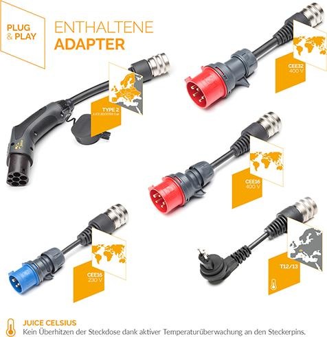 Image du produit Juice Technology Juice Booster 3 air Swiss Traveller Plus Set (Type 2, 11 kW, 16 A, CEE32 rouge, CEE16 rouge, CEE16 bleu, Type 13, Type 2)