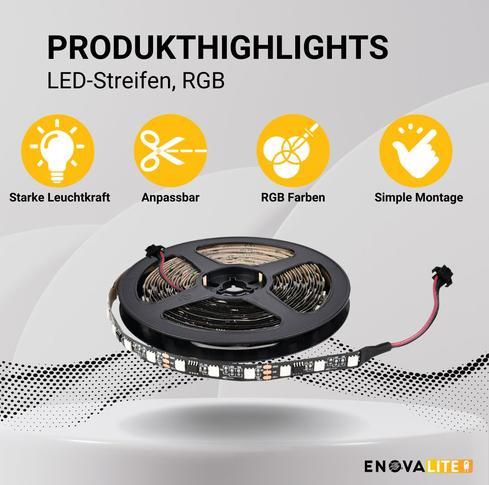 Produktbild Enovalite Digitaler LED-Streifen in RGB Farben (RGB, 500 cm, Indoor)