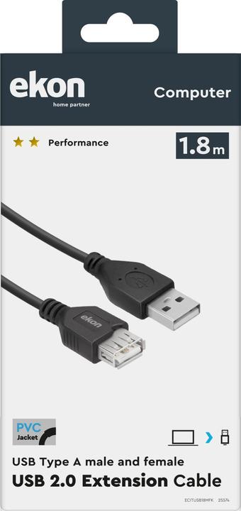 Image du produit Ekon Type A mâle - femelle Câble d'extension USB 2.0 (1.80 m, USB 2.0)