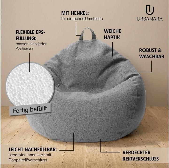 Produktbild Urbanara Sitzsack Basic-Comfort 315 l Polyester (PES), Grau