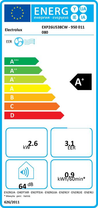 Energy Label Electrolux EXP26U538CW Portable (18 m², 10731 BTU/h)
