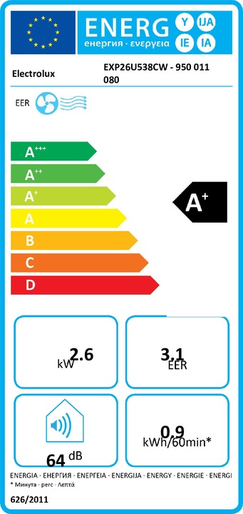 Energie-Label Electrolux EXP26U538CW Portable (18 m², 10731 BTU/h)
