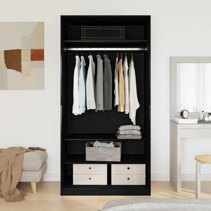 Actual product image vidaXL Wardrobe in black with oak 100x50x200 cm made of engineered wood (100 x 50 x 200 cm)