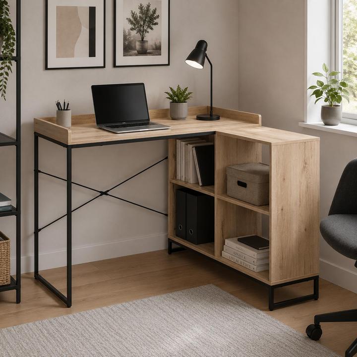 Produktbild HTI-Living Eckschreibtisch mit Regal Cedrik Artisaneiche-Schwarz (110 x 88 x 81 cm)
