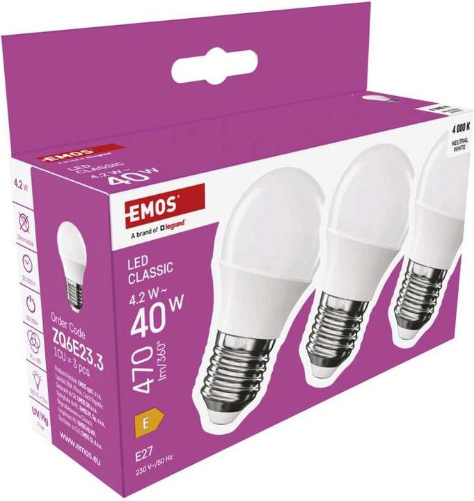 Image du produit Emos Lampe LED Classic Mini Globe / E27 / 4,2 W (40 W) / 470 lm / Blanc neutre (E27, 470 lm, 3 x)