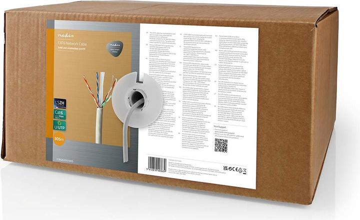 Produktbild Nedis Netzwerk-Kabel Rollen | CAT6 | Solid | U/UTP | Reines Kupfer | 305.0 m | Innenbereich | Rund | (U/UTP, CAT6, 305 m)