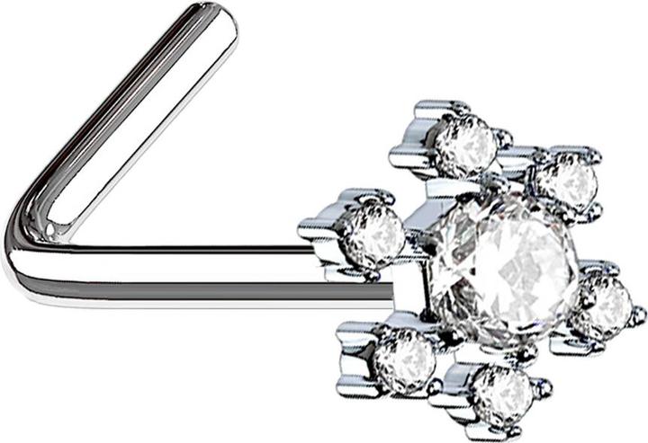 Produktbild Star Piercing Nasenstecker gewinkelt silber Blume mit grossem Kristall silber (Messing, Chirurgenstahl 316L)