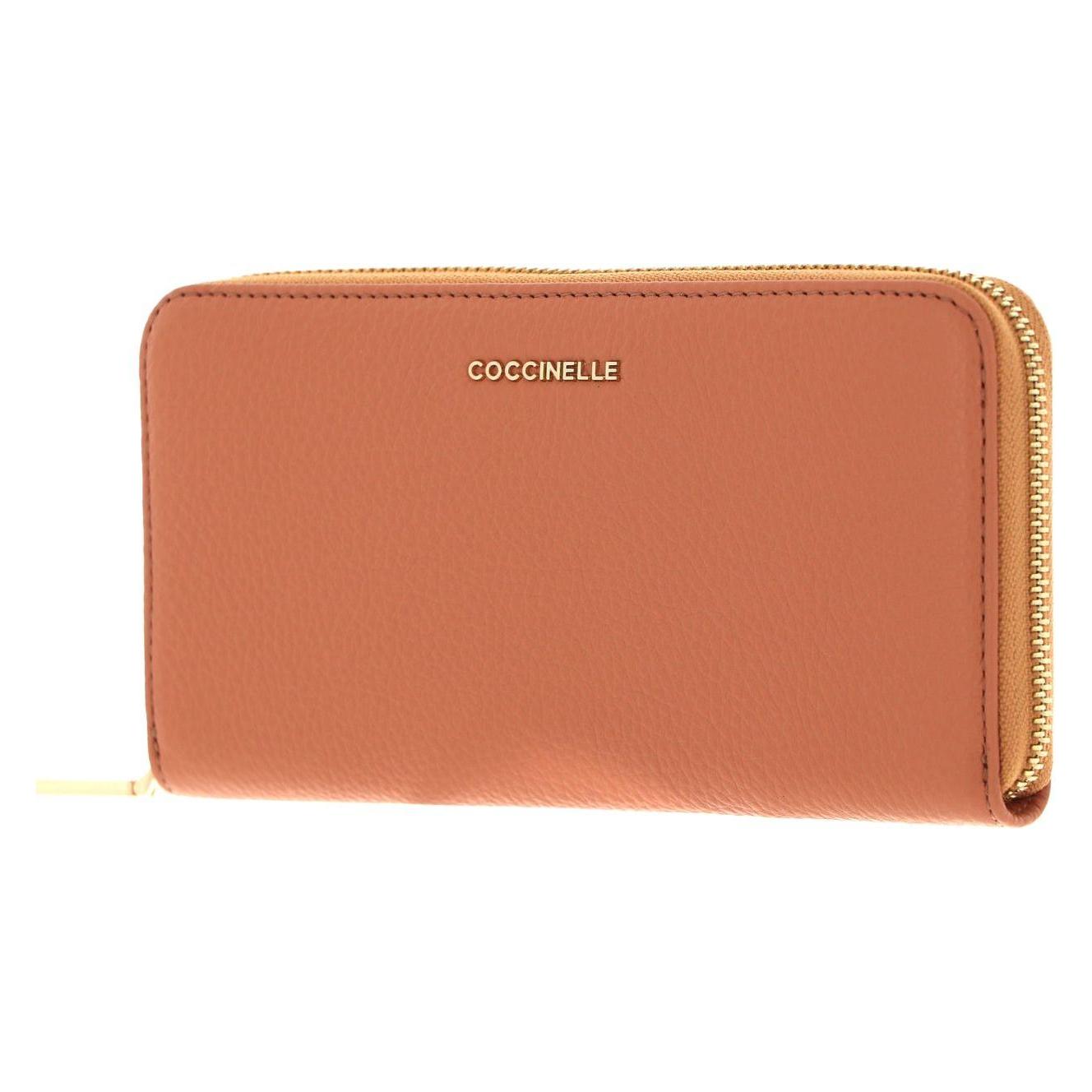 Coccinelle, Damen, Portemonnaie, Metallic Soft Zip Wallet Grainy Leather, Beige