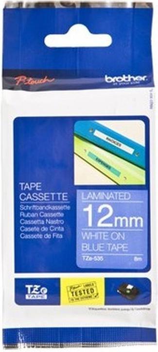 Brother Tze-535 (1.20 cm, White, Blue)