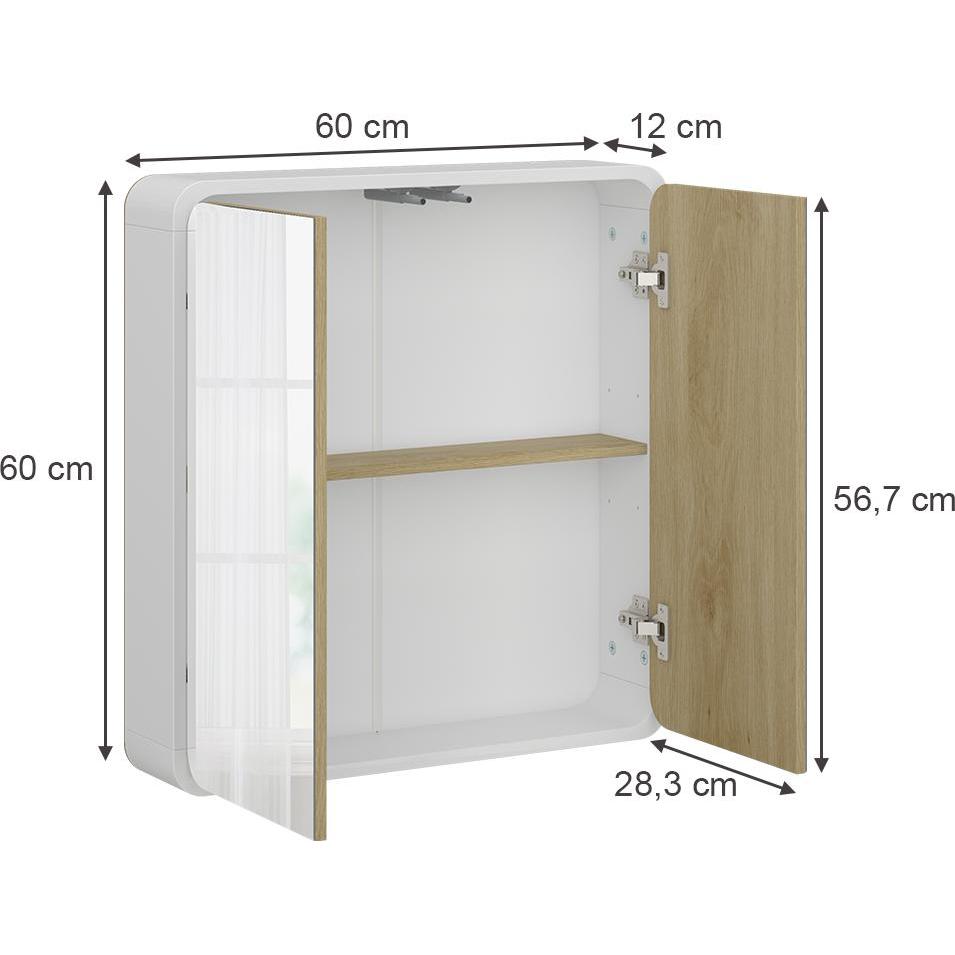 Thumbnail - Vichy, Spiegelschrank, Badspiegelschrank Arla, Weiss/Eiche, 60 x 60 cm (60 x 60 x 12 cm)