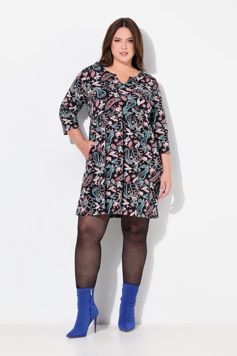 Image du produit Ulla Popken Robe en jersey motif cachemire, col tunisien et manches 3/4, coupe évasée (50, 52)