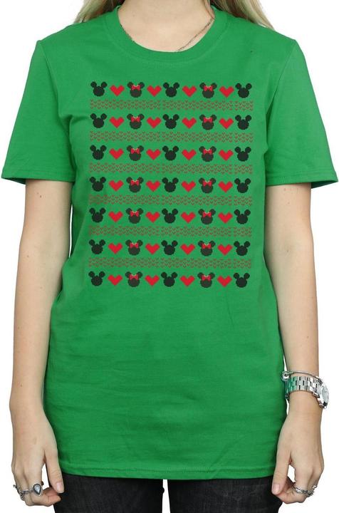 Actual product image Disney Womens/Ladies Mickey And Minnie Christmas Hearts Cotton Boyfriend T-Shirt (XL)