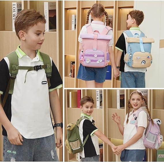 Produktbild Only-Bags.Store Rolltop Rucksack Kinder Kindergarten Rucksack Erweiterbare Kapazität Kleiner Schulrucksack