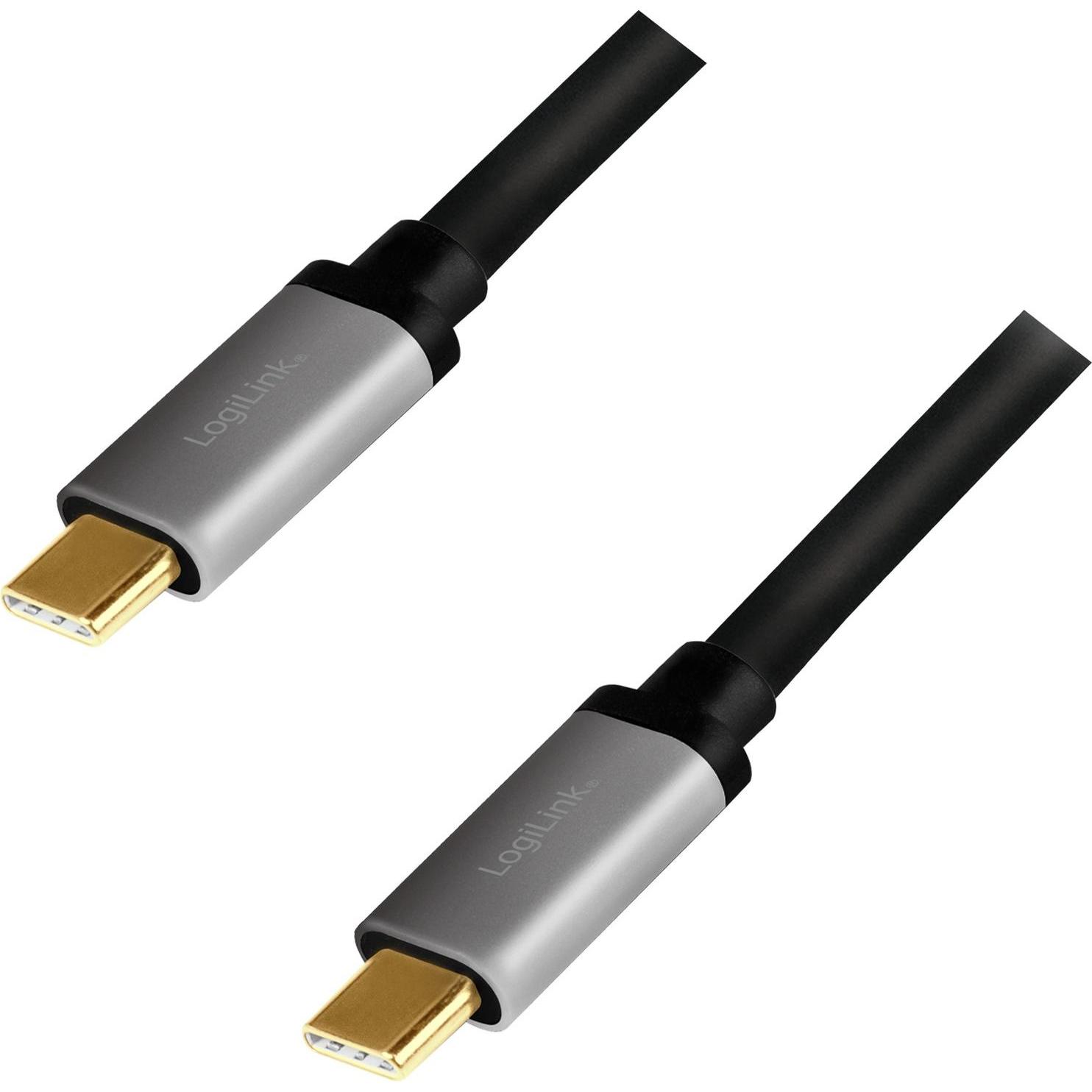 LogiLink CUA0106 USB 3.2 Cable C/M to C/M, PD3, alu, black/grey, 1.5 m (1.50 m, USB 2.0), USB Kabel