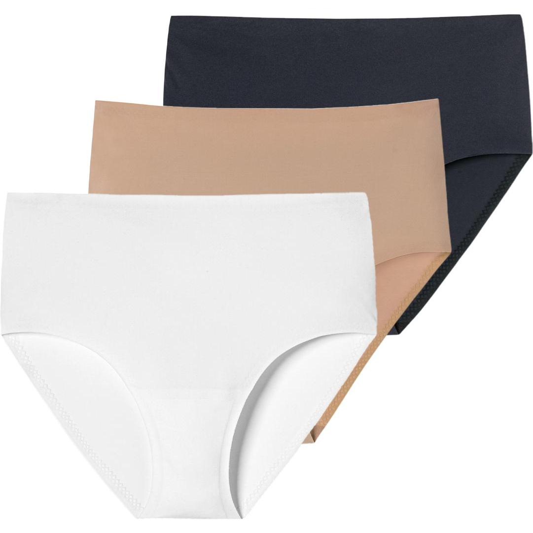 Schiesser, Damen, Unterhosen, 3er Pack Invisible Soft Maxi Slip, Weiss, Schwarz, Braun, (44, 3er Pack)