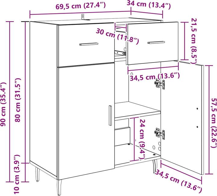 Produktbild vidaXL Sideboard (34 x 69.50 x 90 cm)