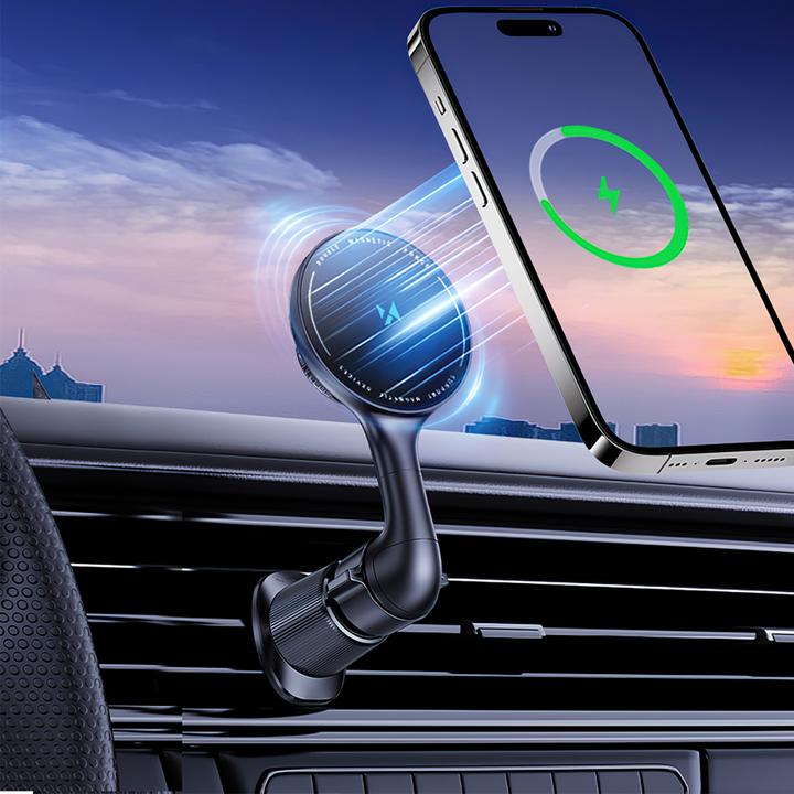 Actual product image Wozinsky WCT5-6S4Y Car Holder with Qi/MagSafe 15W Inductive Charger for Air Vent - Black