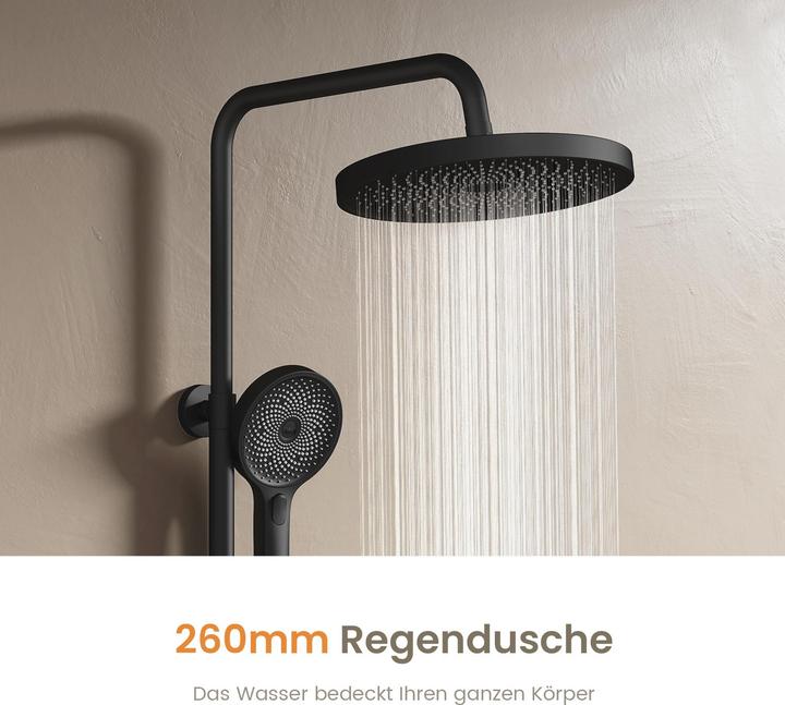 Actual product image Emke Shower system with thermostat Black matt shower mixer Complete shower set Rain shower with mixer