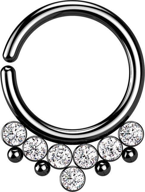 Produktbild Star Piercing Micro Piercing Ring schwarz vier Kugeln und sieben Kristalle silber (Chirurgenstahl 316L, ohne Messing)