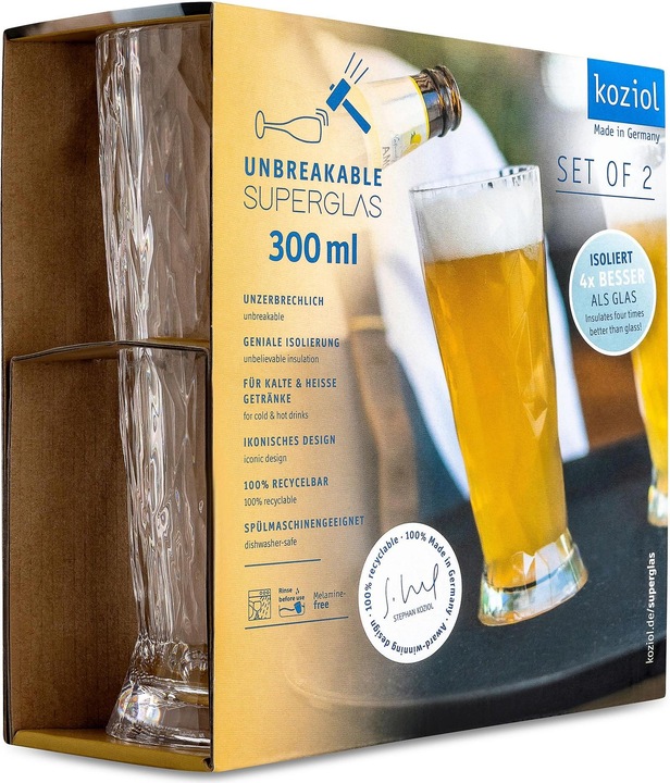 Immagine prodotto Koziol Bicchiere da birra Superglas Club No. 10, 300 ml, 2 pezzi (0.30 l, 2 x)