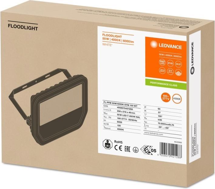 Actual product image Ledvance LED Floodlight FL PFM 50 W 4000 K SYM 100 WT Neutral (6000 lm, IP65)