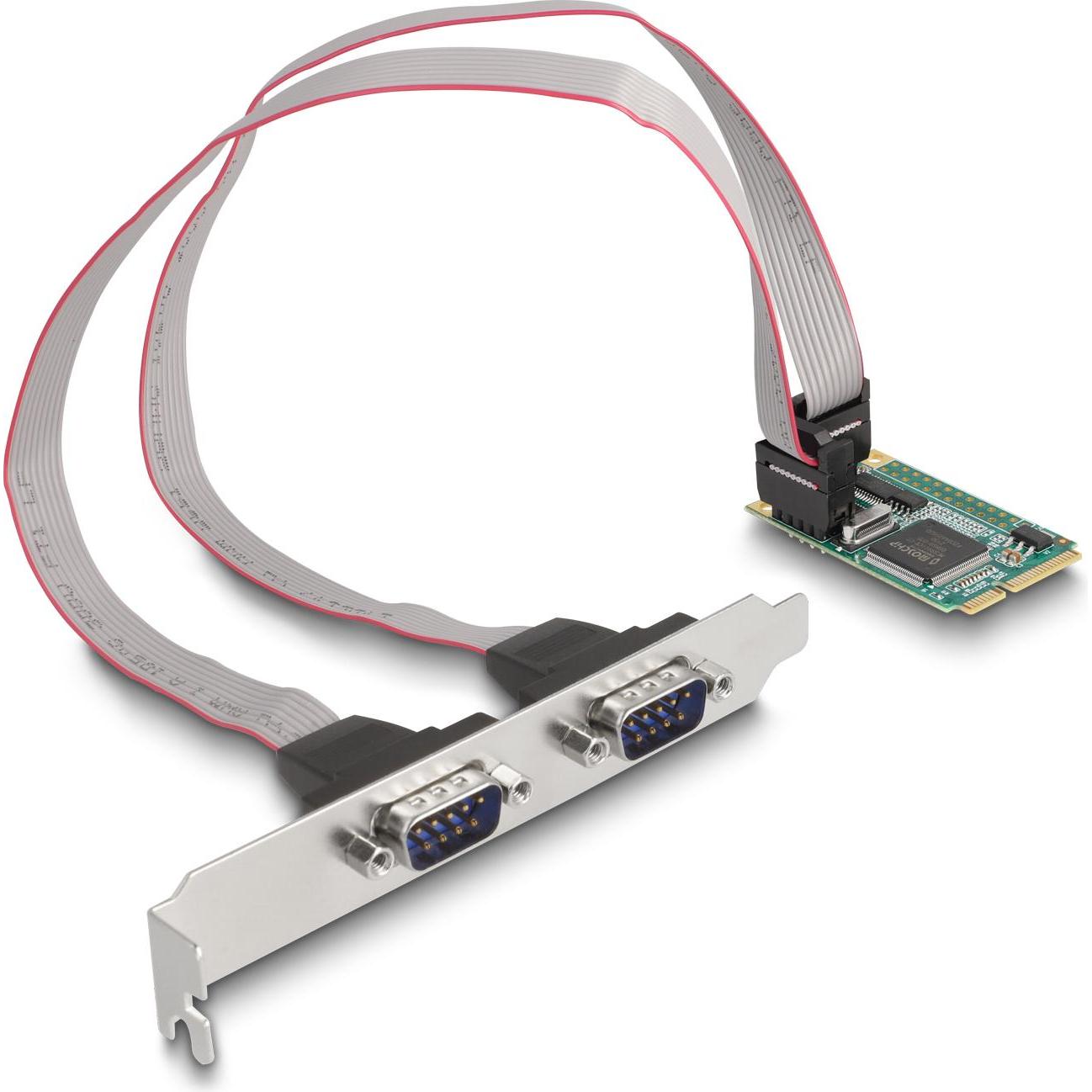 Delock Mini PCIe Karte full size zu 2 x Seriell RS-232 D-Sub 9 Pin, Kontrollerkarte