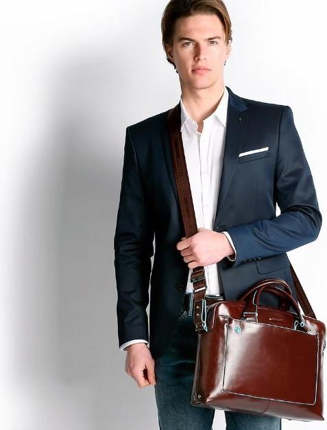 Actual product image Piquadro Blue Square - Double Handle Laptop Bag with iPad®Air/Air2r Compartment