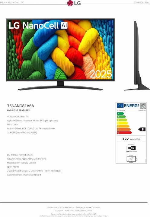 Actual product image LG 75NANO81A6A (75", 4K, 2025)