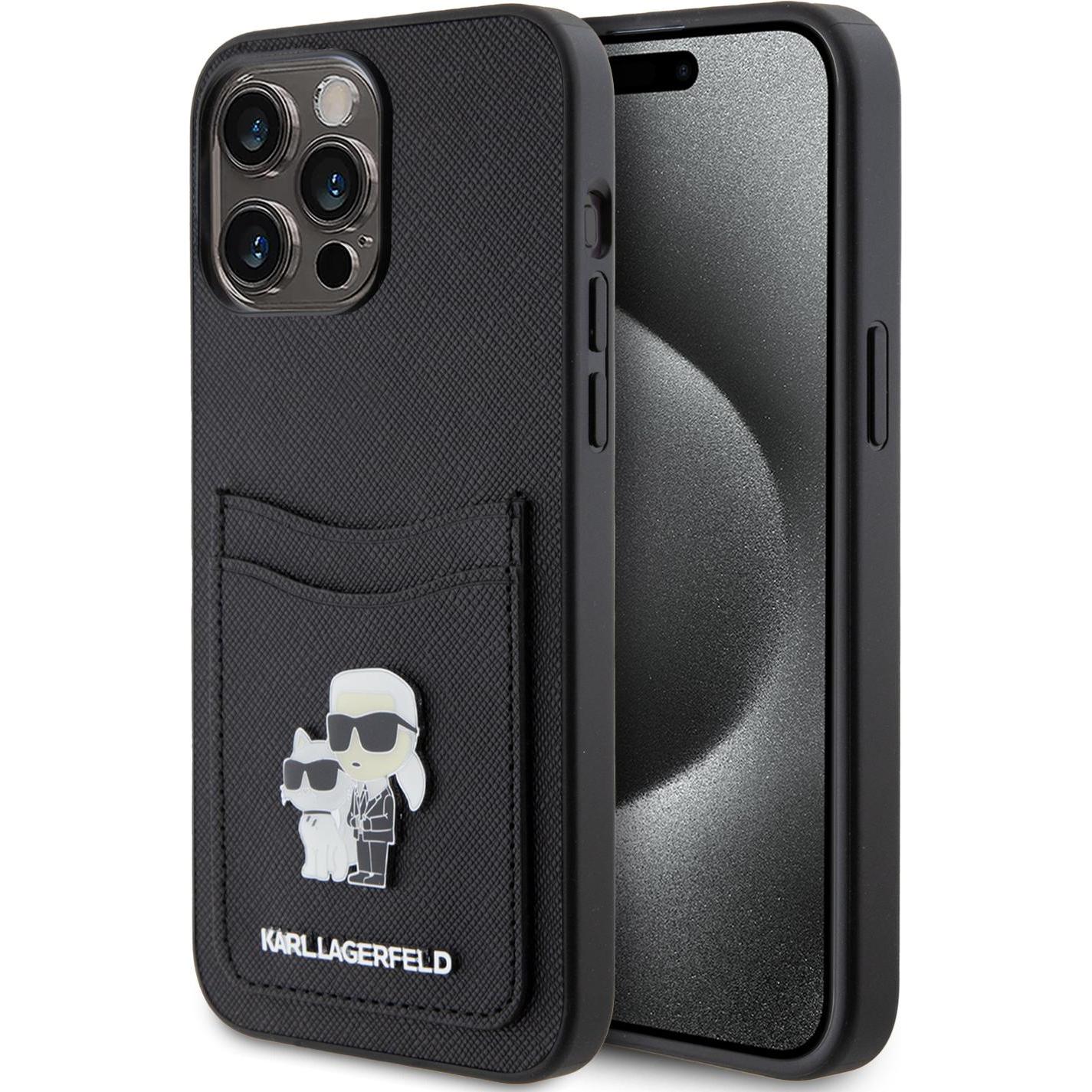 Karl Lagerfeld KLHCP15LSAPKCNPK iPhone 15 Pro 6.1" czarny/black hardcase Saffiano Cardslot Karl&Chou (Apple iPhone 15 Pr...