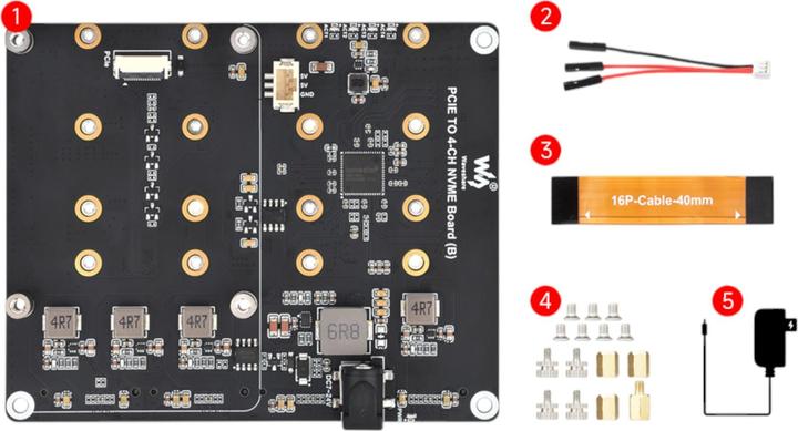 Actual product image WaveShare PCIe auf 4-fach M.2 NVME Board für Raspberry Pi5