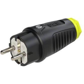 PCE, Netzstecker + Netzkupplung, Gummi-Schutzkontaktstecker Taurus2, schwarz/gelb