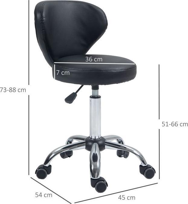 Produktbild Swisshandel24 Rollhocker höhenverstellbar Drehhocker drehbar Salon Hocker mit Lehne Schwarz