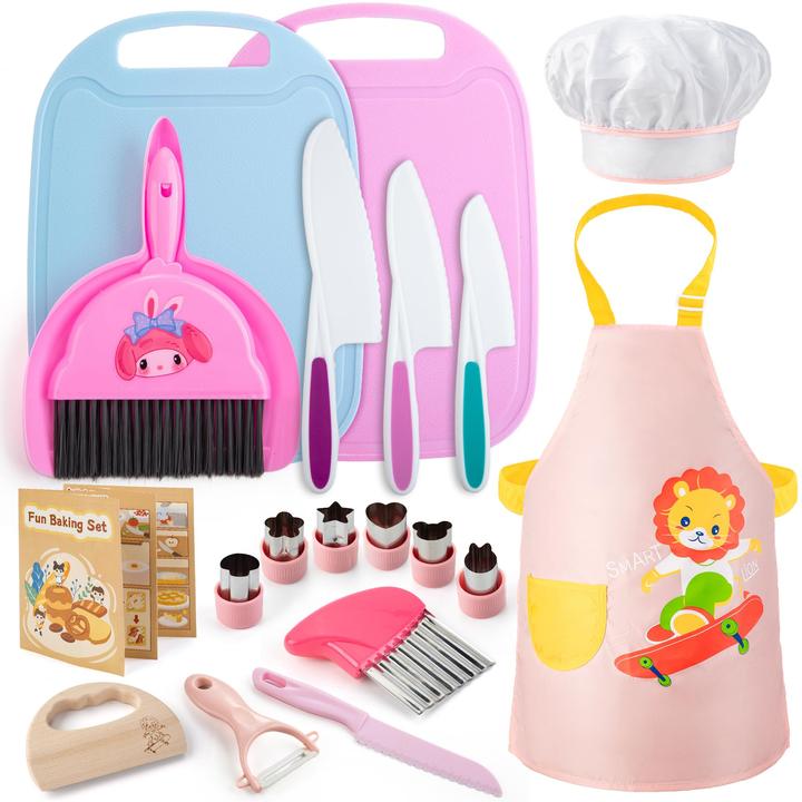 Actual product image Activity Board Kindermesser 18-teiliges Kinderschneideset, Kinderschneidemesser, zum echten Kochen mit Holzmesser