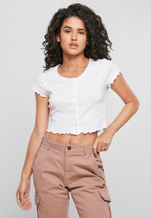 Produktbild Urban Classics Ladies Cropped Button Up Rib Tee (S, L)