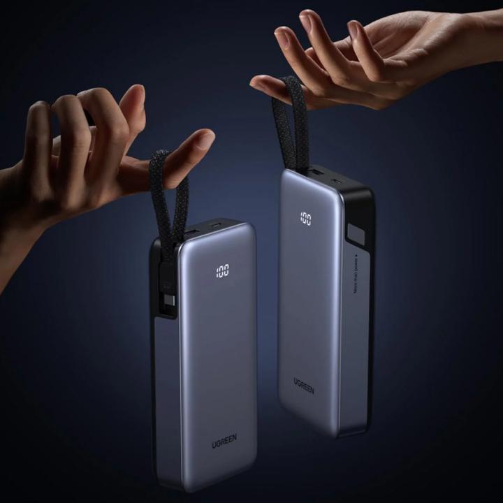 Actual product image Ugreen PB536 20.000mAh 45W power bank 1x USB-A 1x USB-C 1x integrated USB-C cable (20000 mAh, 45 W)