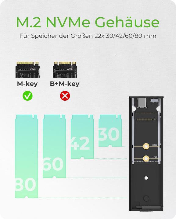 Actual product image Icy Box ICY BOX Gehäuse für 1x M.2 NVMe SSD,IB-1807MT-C31 (M.2 2230, M.2 2242, M.2 2260, M.2 2280)