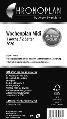 Produktbild Chronoplan CHRONOPLA Midi Ersatz deutsch 2020 50540Z.20 96x172mm, 1W/2S (Spezial, Deutsch)
